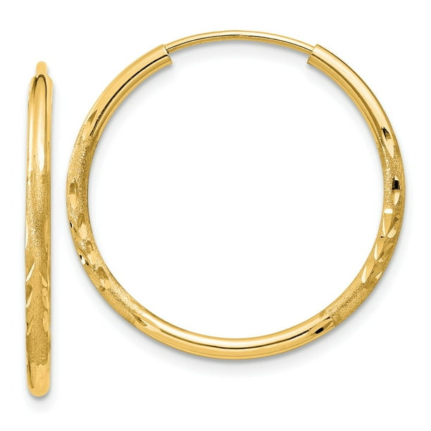 1.0mm 14K Solid Yellow Gold Diamond Cut Hoop Earrings 